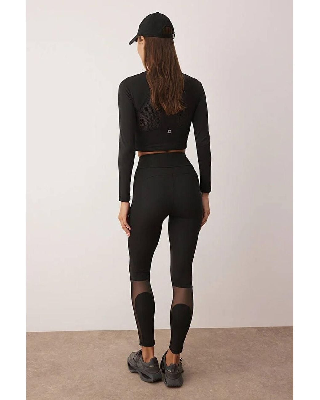 WOVCOR Black Mesh Panel Full-Length High-Rise Sports Leggings