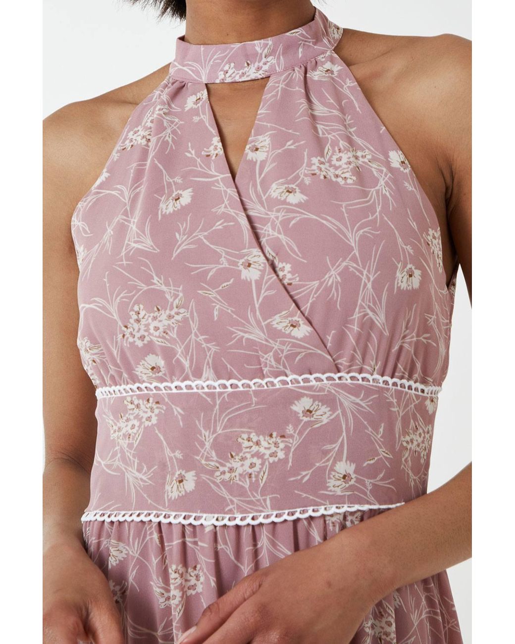 Blue Vanilla Pink Cut Out Halter Neck Midi Dress