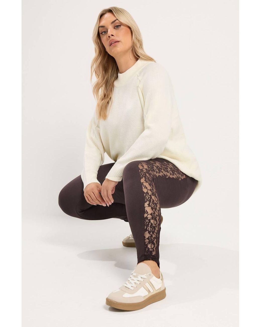 Yours Red Lace Stripe Leggings