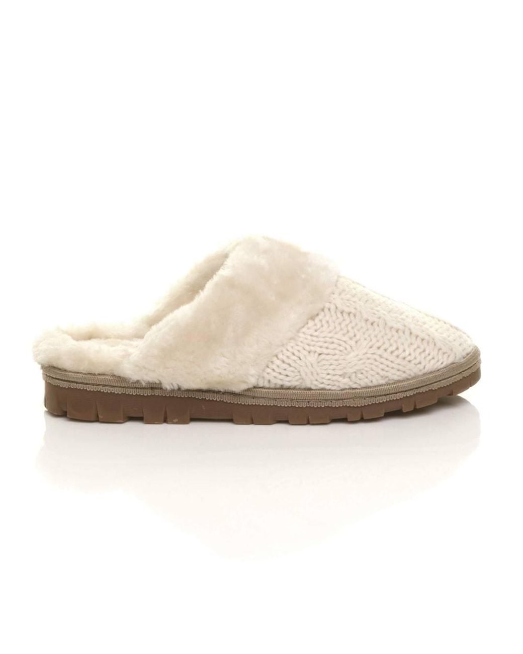 AJVANI White Flat Heel Mule Glitter Cable Knit Slippers