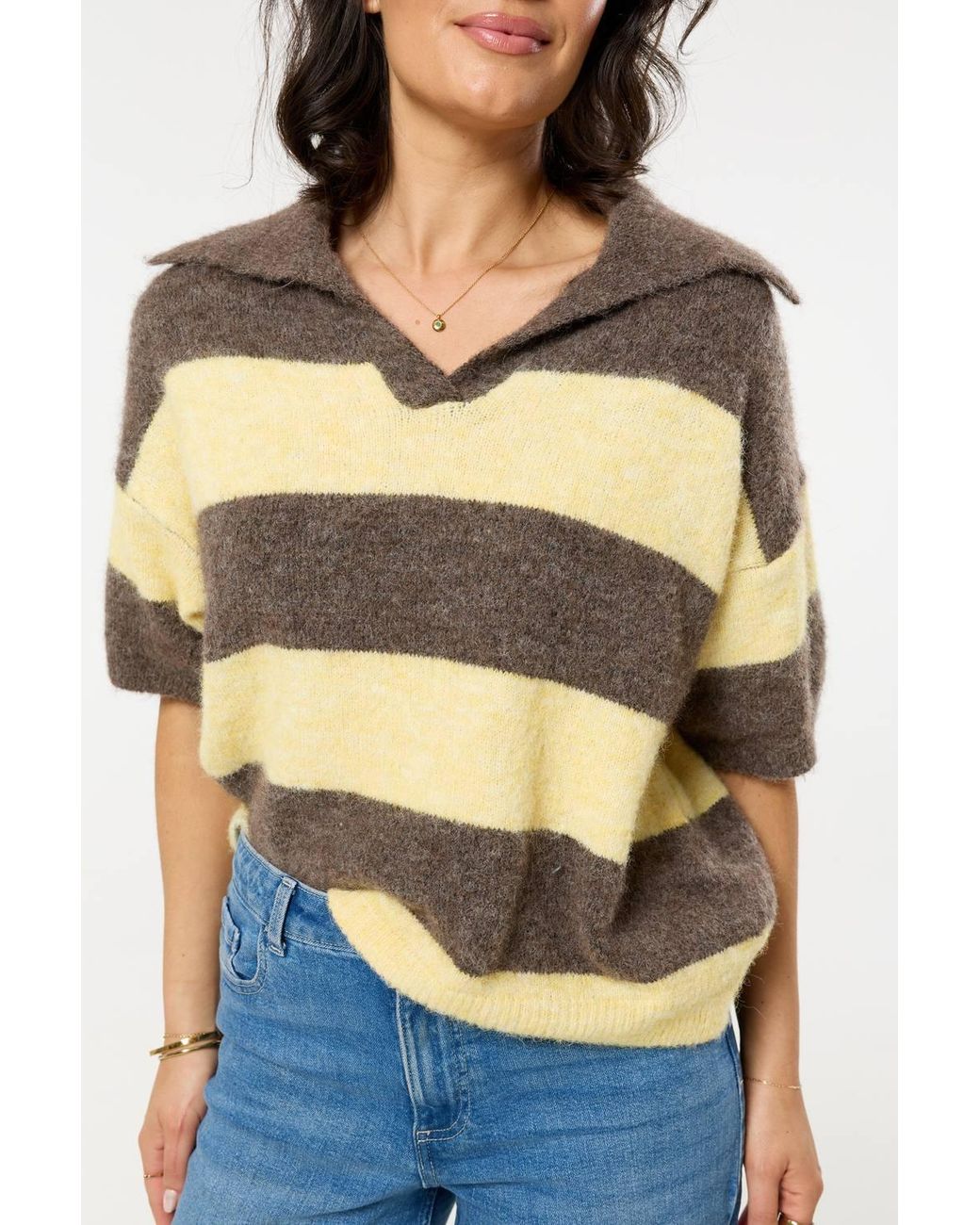 Liquorish Blue Light Stripe Wool Blend Knitted Polo Jumper
