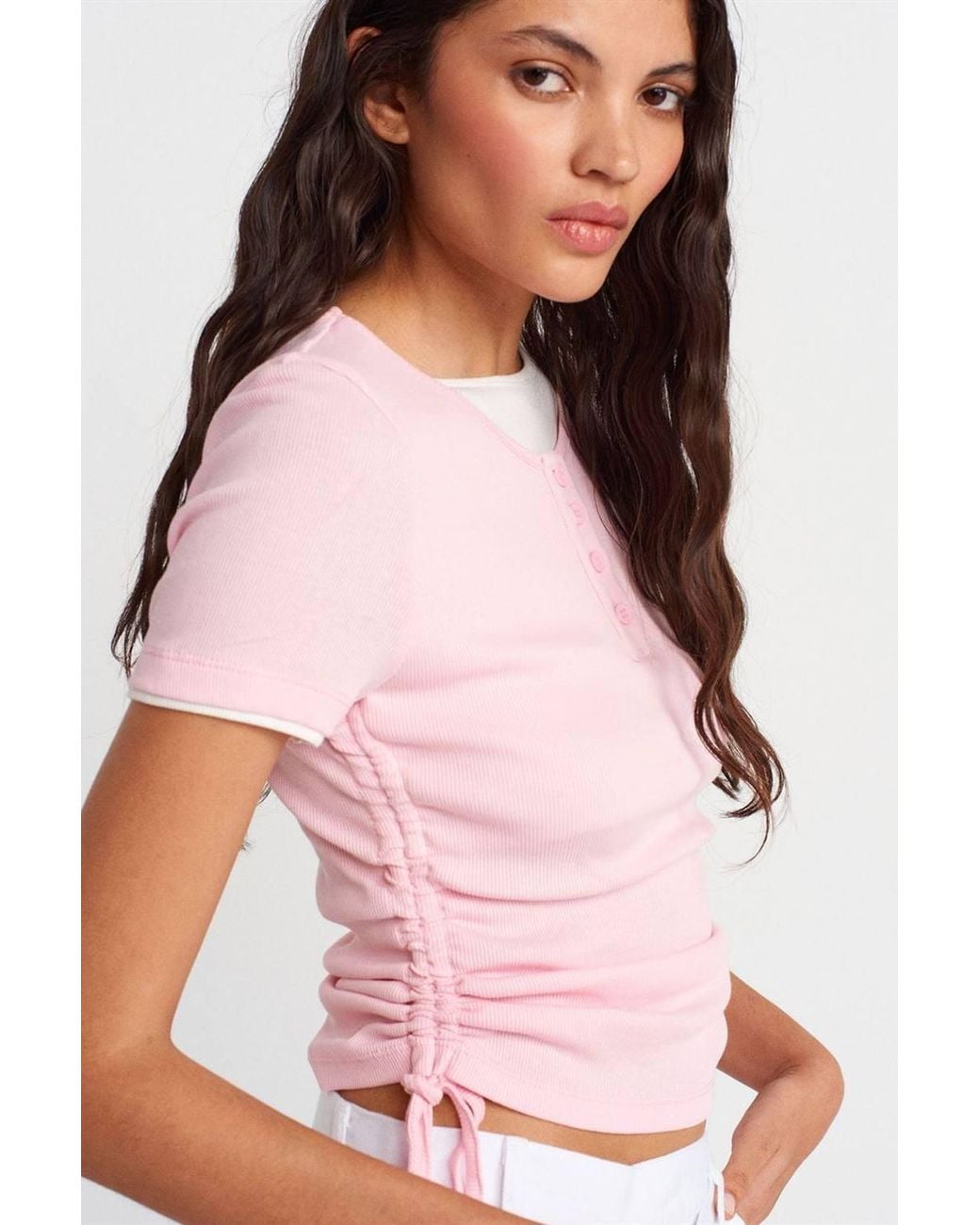 Dilvin Pink Cotton Slim Fit Crew Neck T-Shirt
