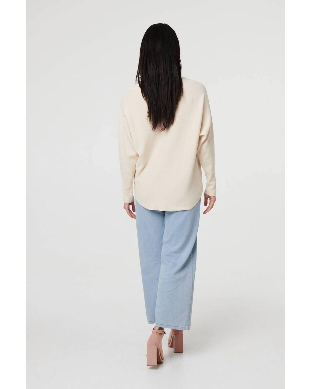 Izabel London Natural Heart Print Batwing Sleeve Jumper