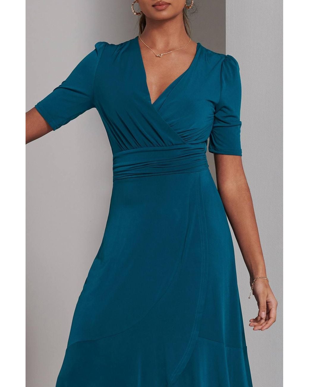 Jolie Moi Blue Olana Jersey Frill Hem Maxi Dress