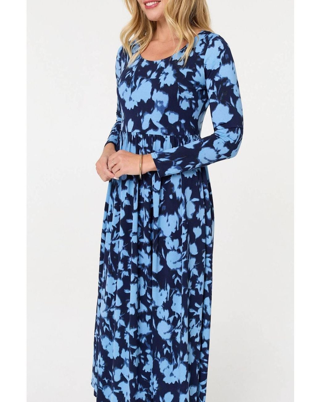 Izabel London Blue Floral Long Sleeve Jersey Maxi Dress