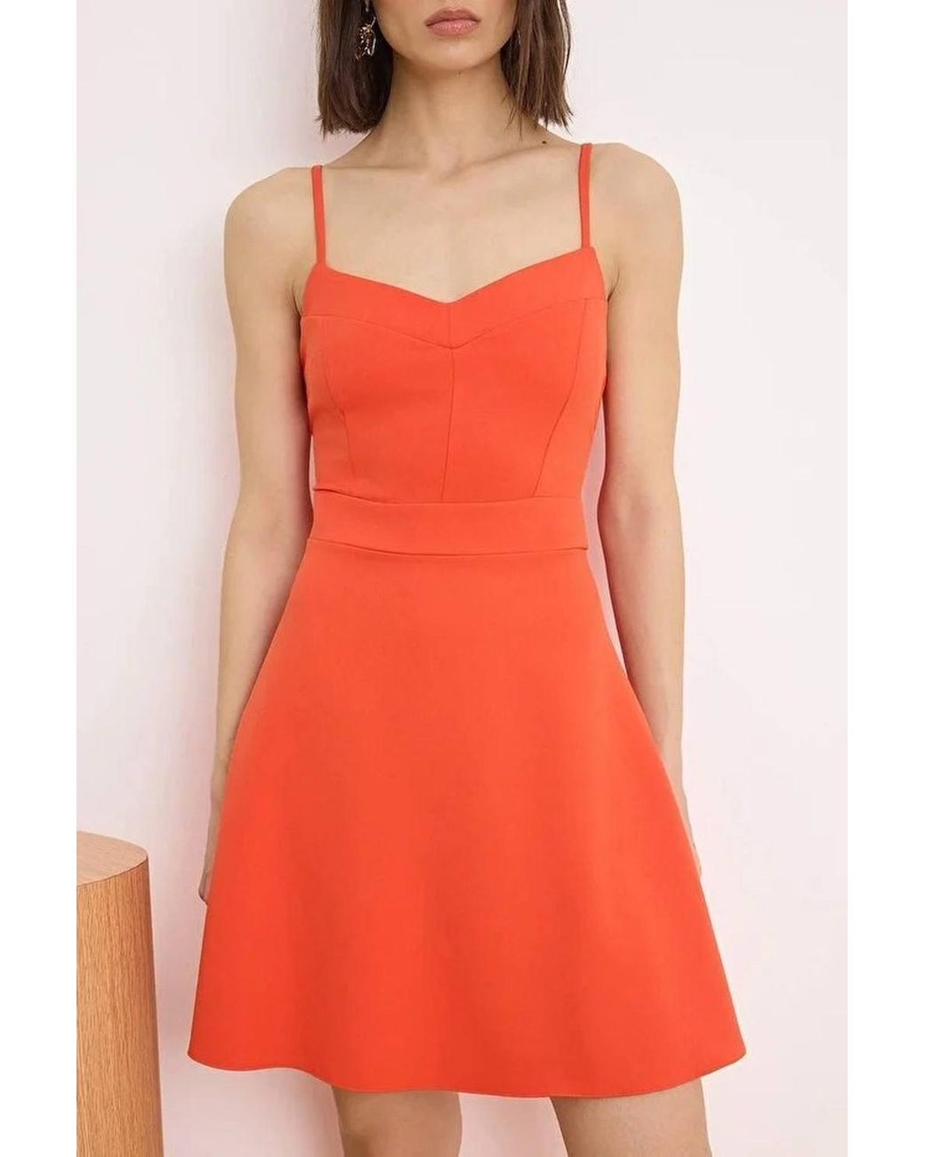 WOVCOR Orange Strappy Sweetheart Neck Mini A-Line Dress W/ Structured Fit