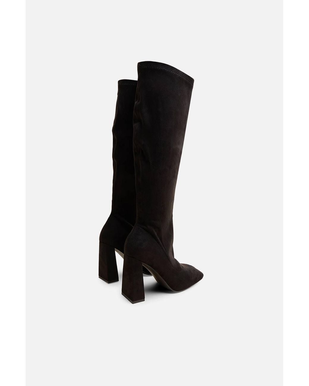 Public Desire Black Audrina Suede Wide Fit Block Heel Knee High Sock Boots