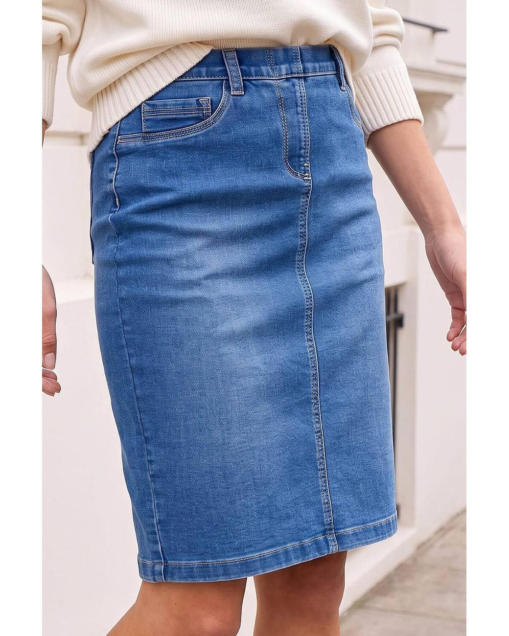 Roman Blue Cotton Denim Stretch Skirt