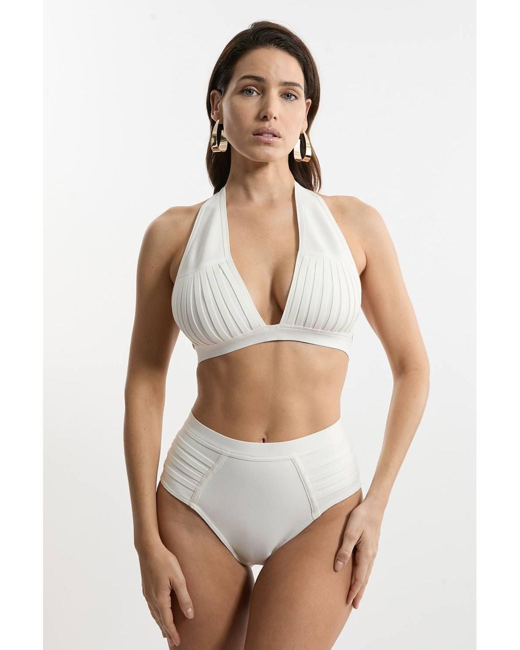 Karen Millen Natural Bandage Sheer Stripe Bikini Bottoms