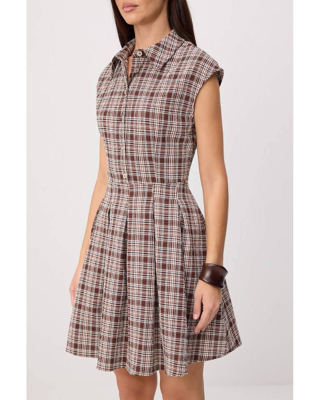 WOVCOR Natural Short Sleeve Shirt Neck Skater Mini Dress