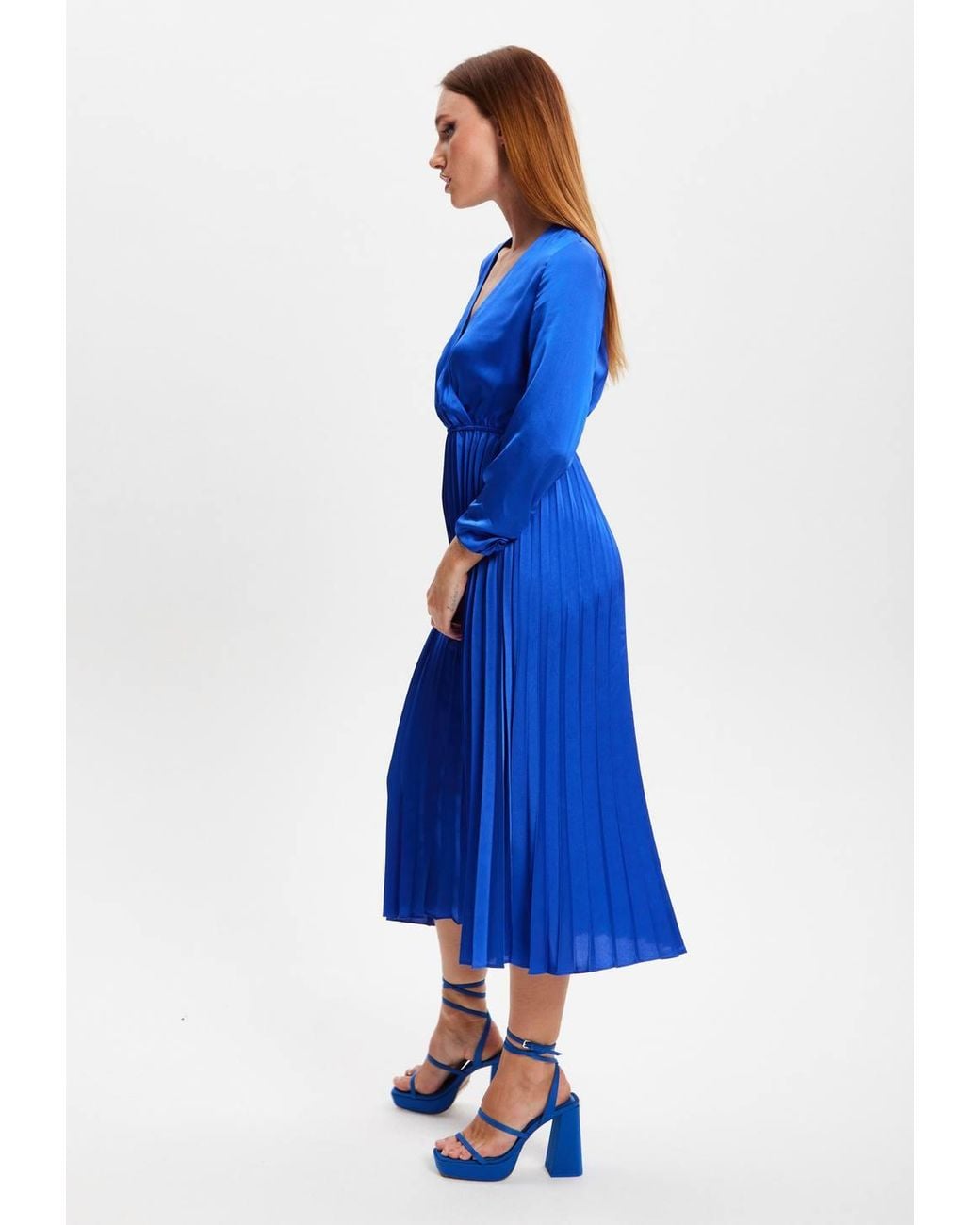 Liquorish Blue Royal Midi Dress W/ Pleat Details