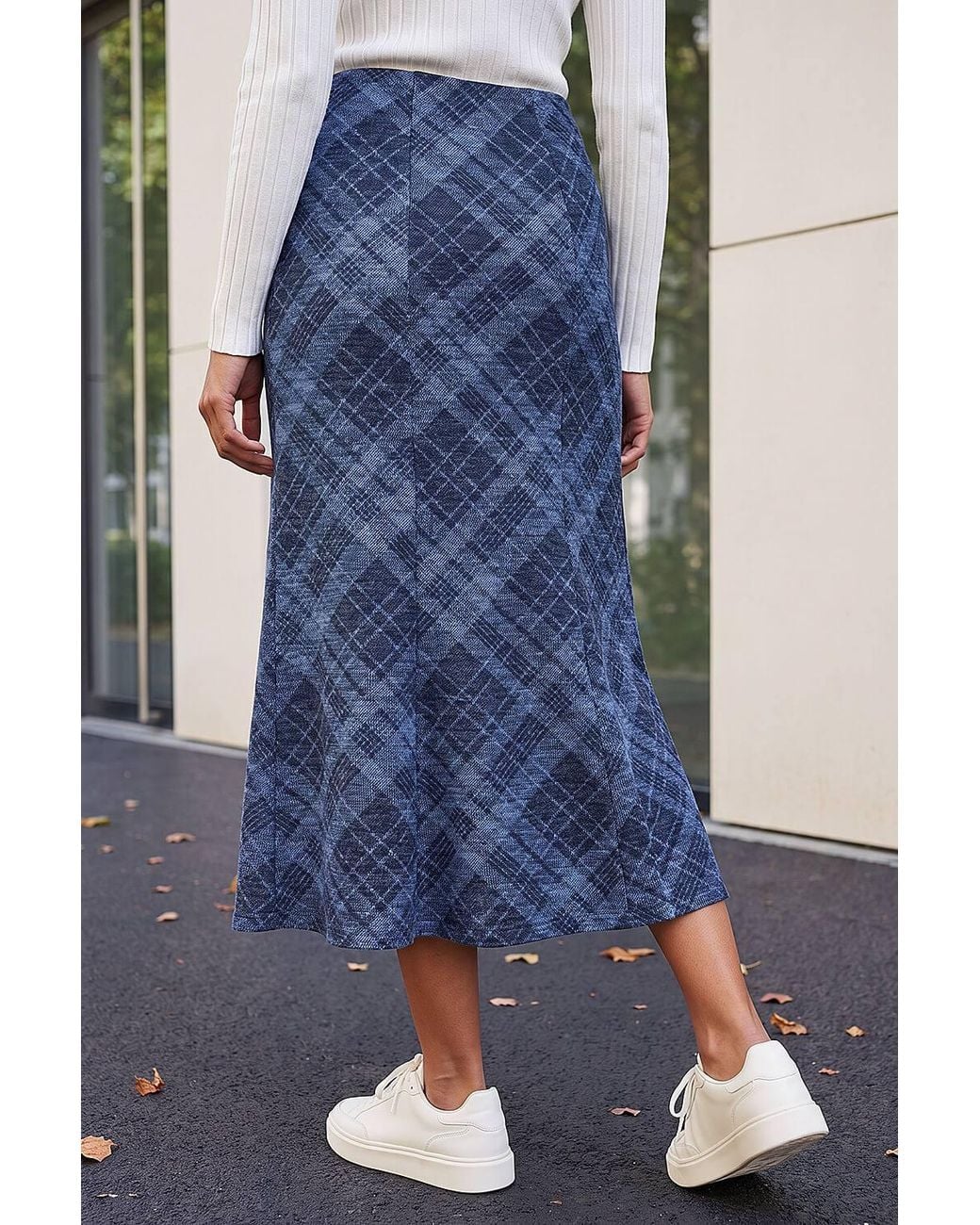 Roman Blue Shadow Check Skirt