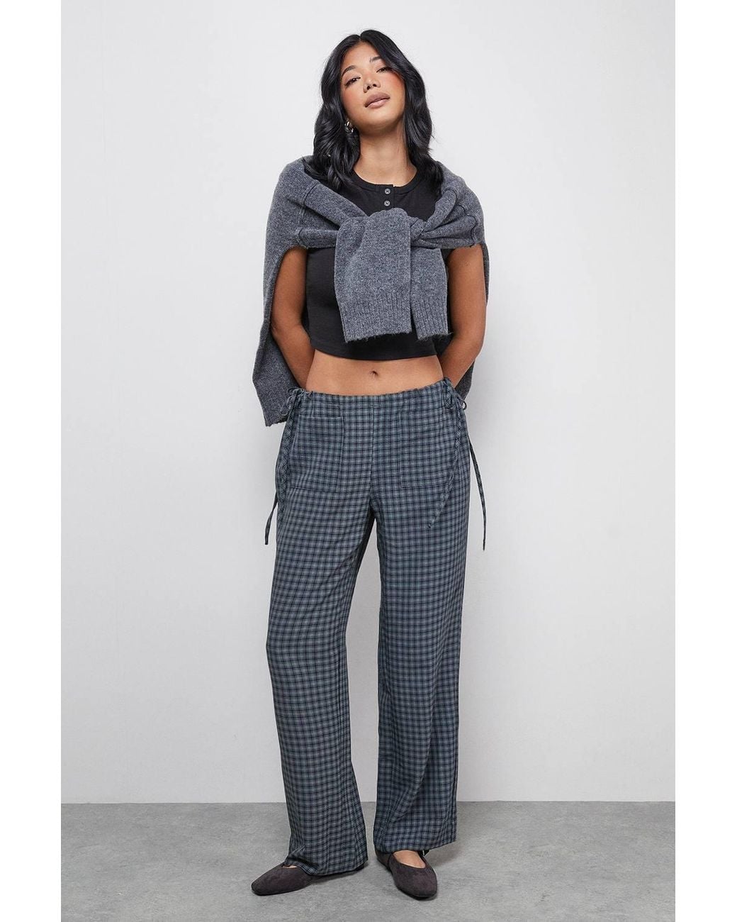 Warehouse Blue Flannel Mid Rise Tie Side Pocket Trouser