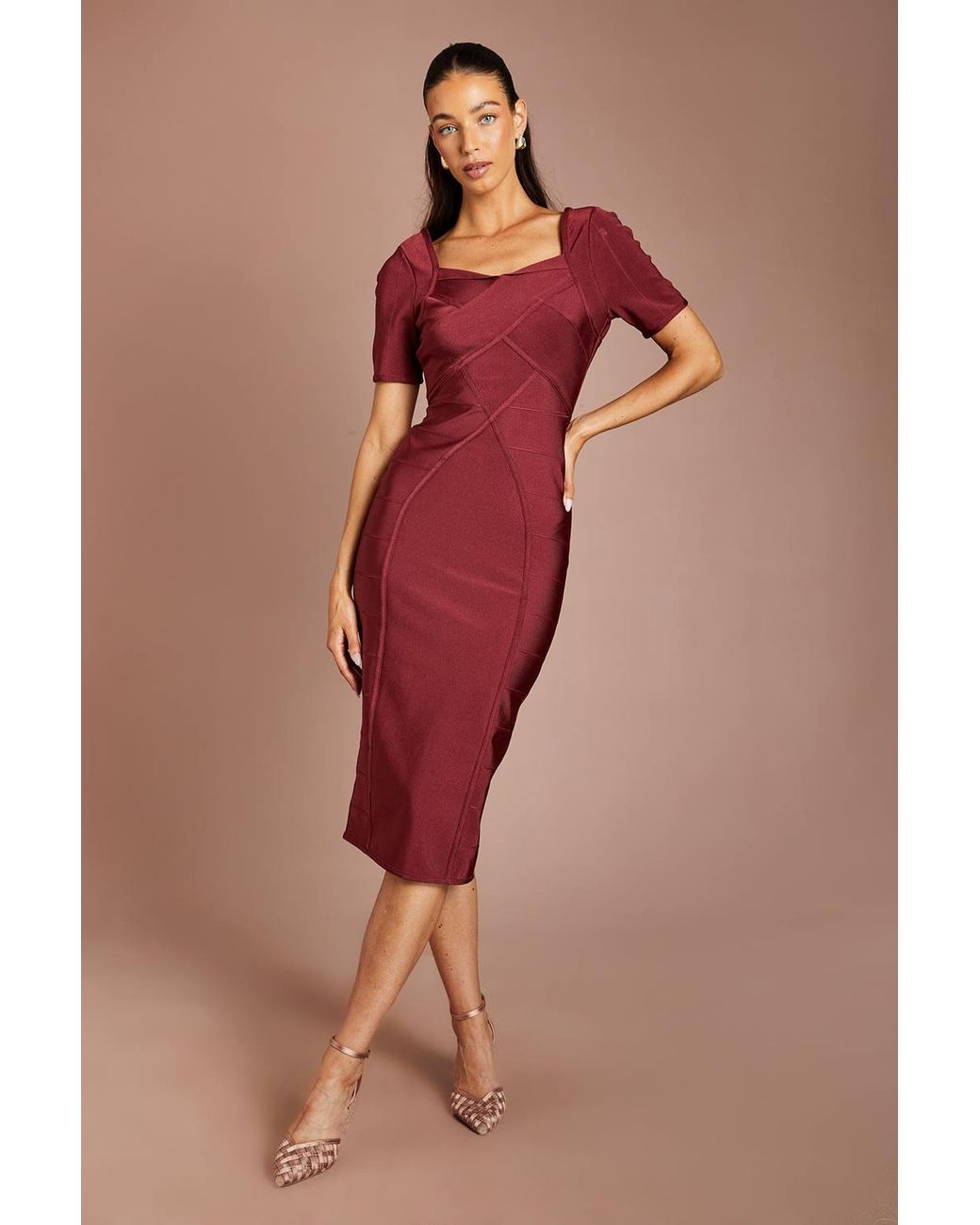 Coast Red Short Sleeve Bandage Midi Dress