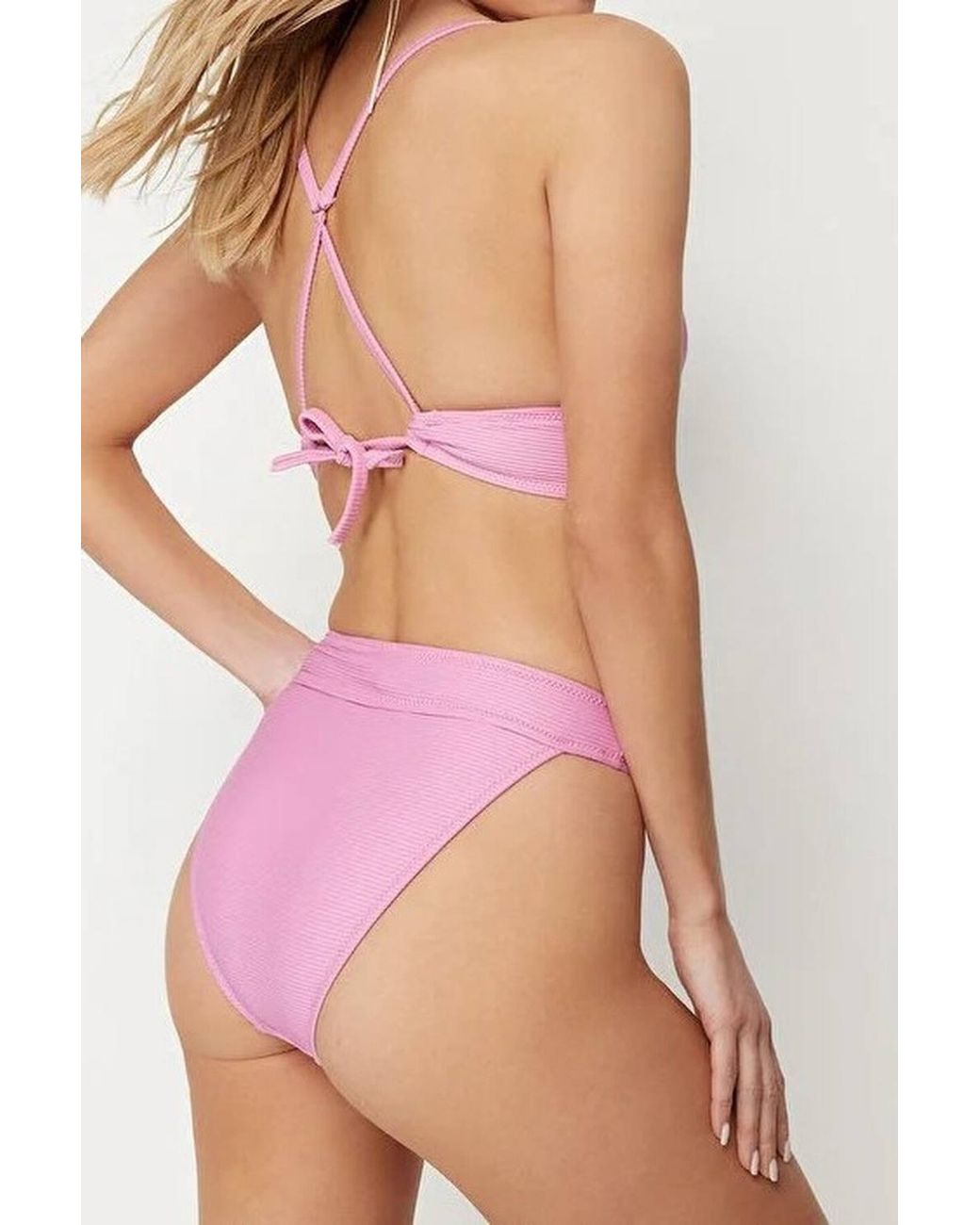 WOVCOR Pink Textured Regular Waist Bikini Bottom W/ Minimal High Leg Fit