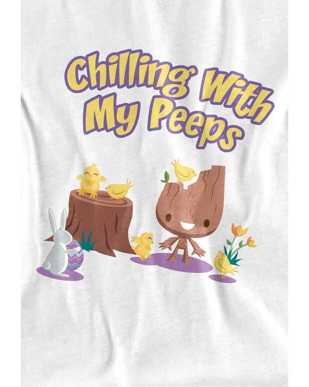 Marvel White Guardians Of The Galaxy Groot Chilling W/ My Peeps Long Sleeve T-Shirt