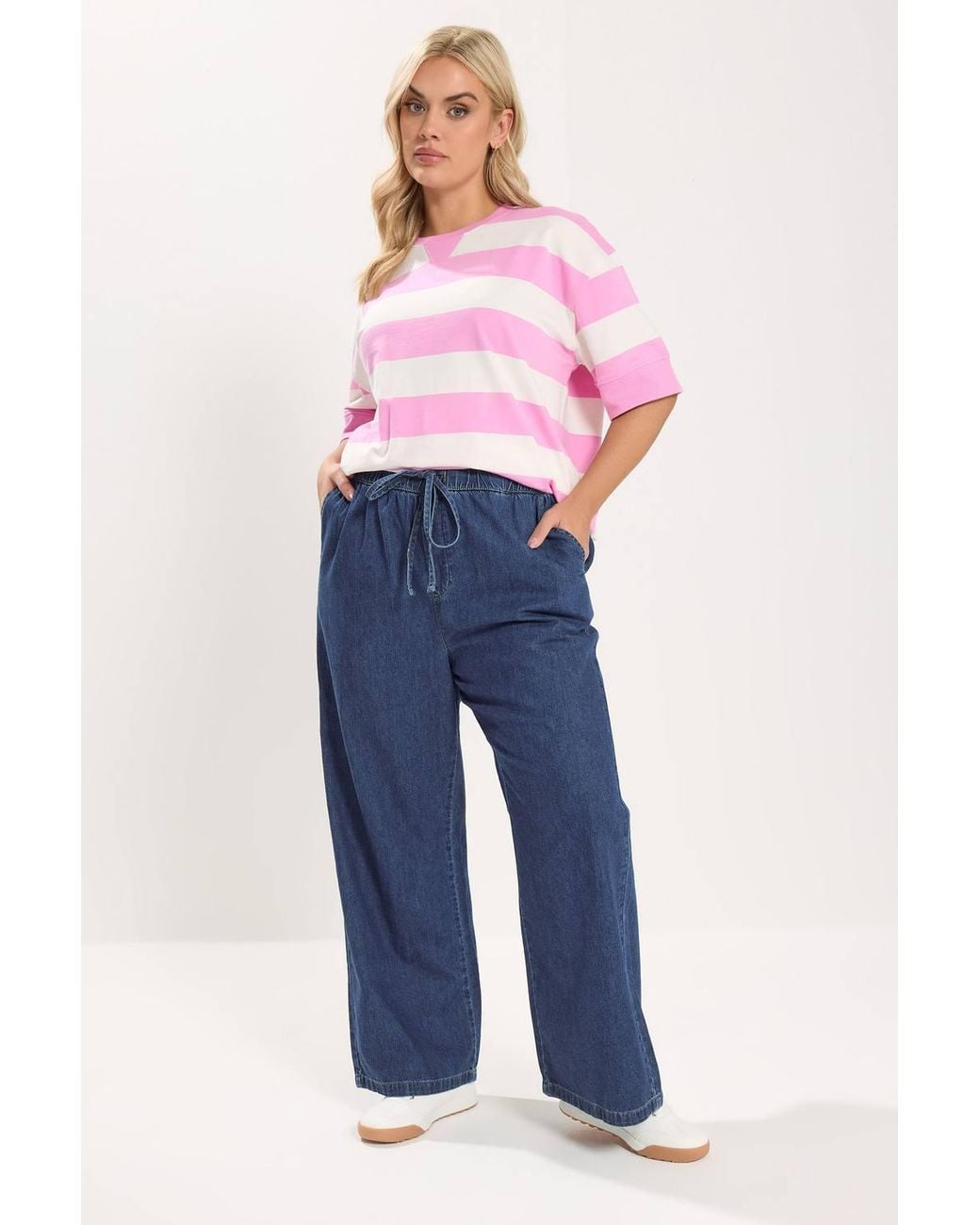 Yours Blue Pull On Wide Leg Jeans