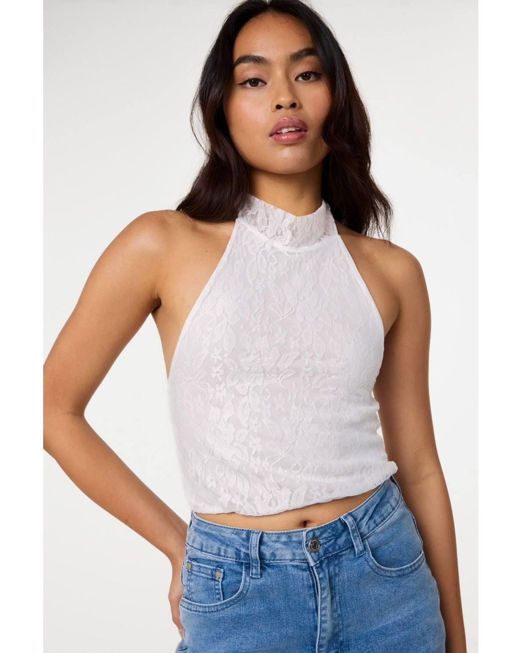 Pink Vanilla Blue Lace Halter Neck Top