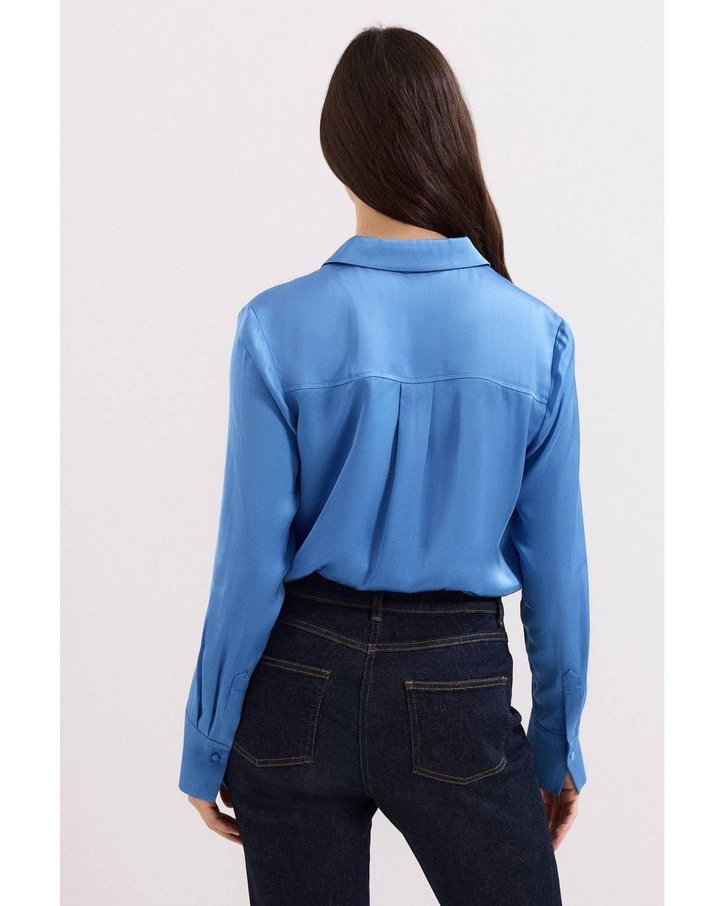 Phase Eight Blue Novie Collared Longsleeve Satin Shirt