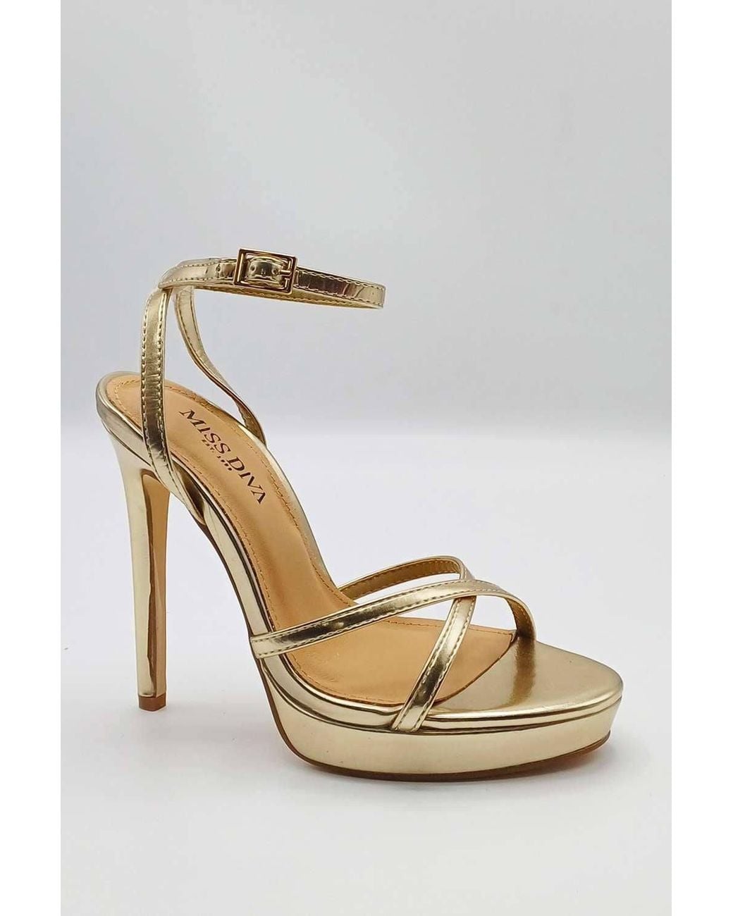 Miss Diva Metallic Kalilah Crossover Strap Platform Heeled Sandals