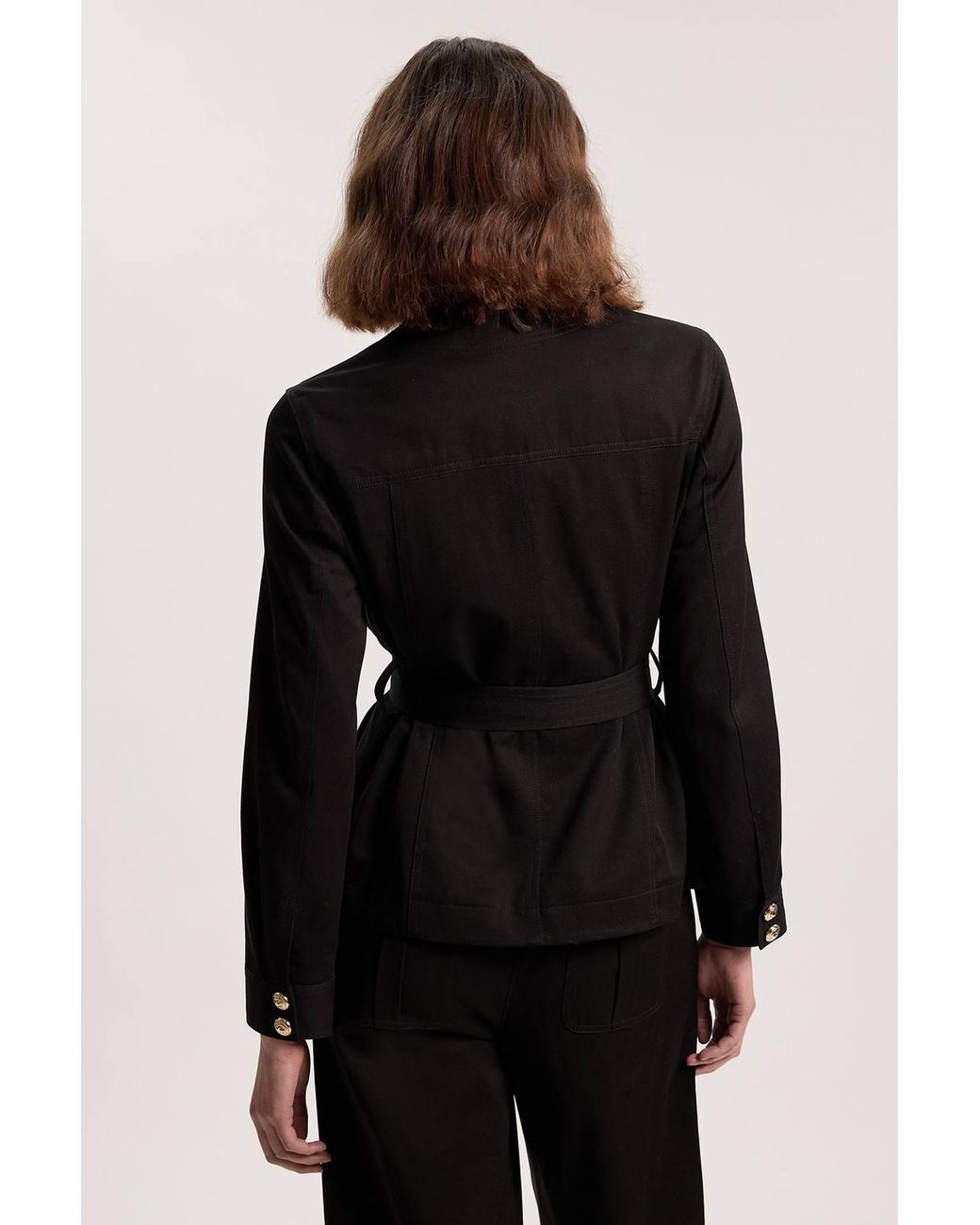 Karen Millen Black Cotton Utility Button Detail Tie Waist Shirt