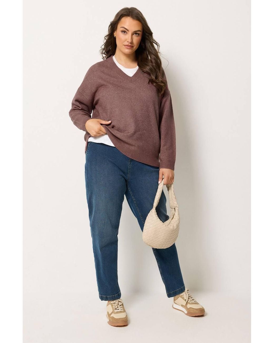Yours Brown V-Neck Soft Touch Jumper