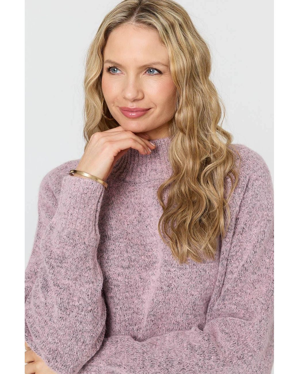 Izabel London Pink Textured High Neck Long Sleeve Jumper