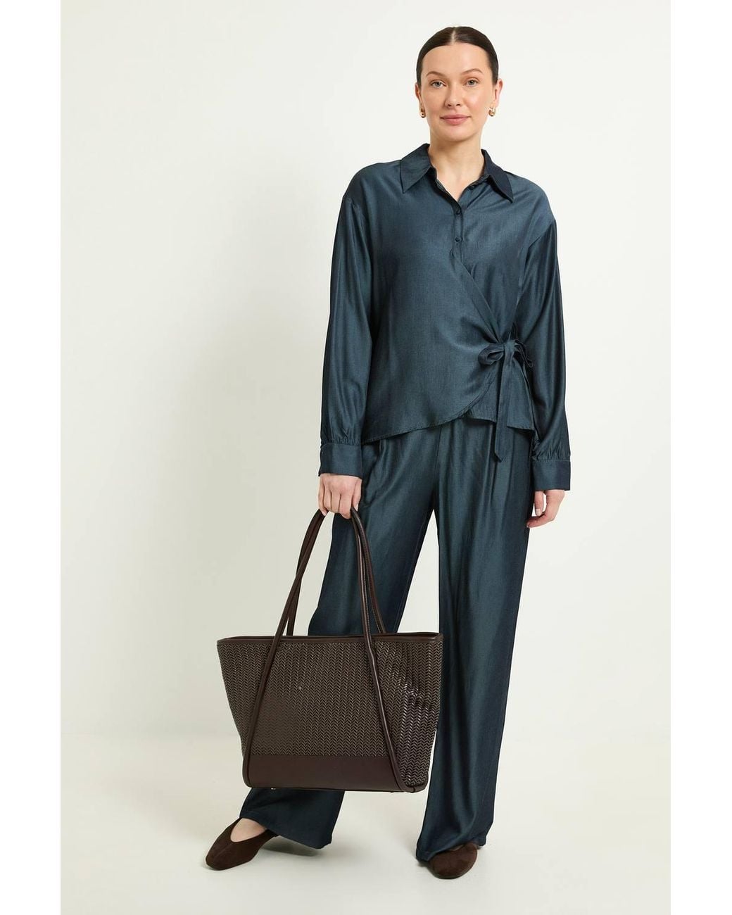 Wallis Blue Denim Look Wide Leg Trouser Co Ord