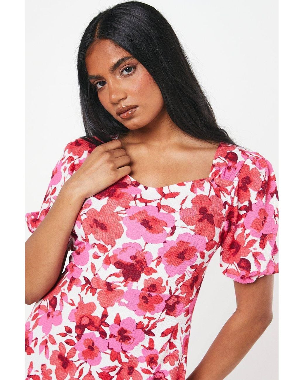 Dorothy Perkins Red Petite Floral Sweetheart Neck Midi Dress