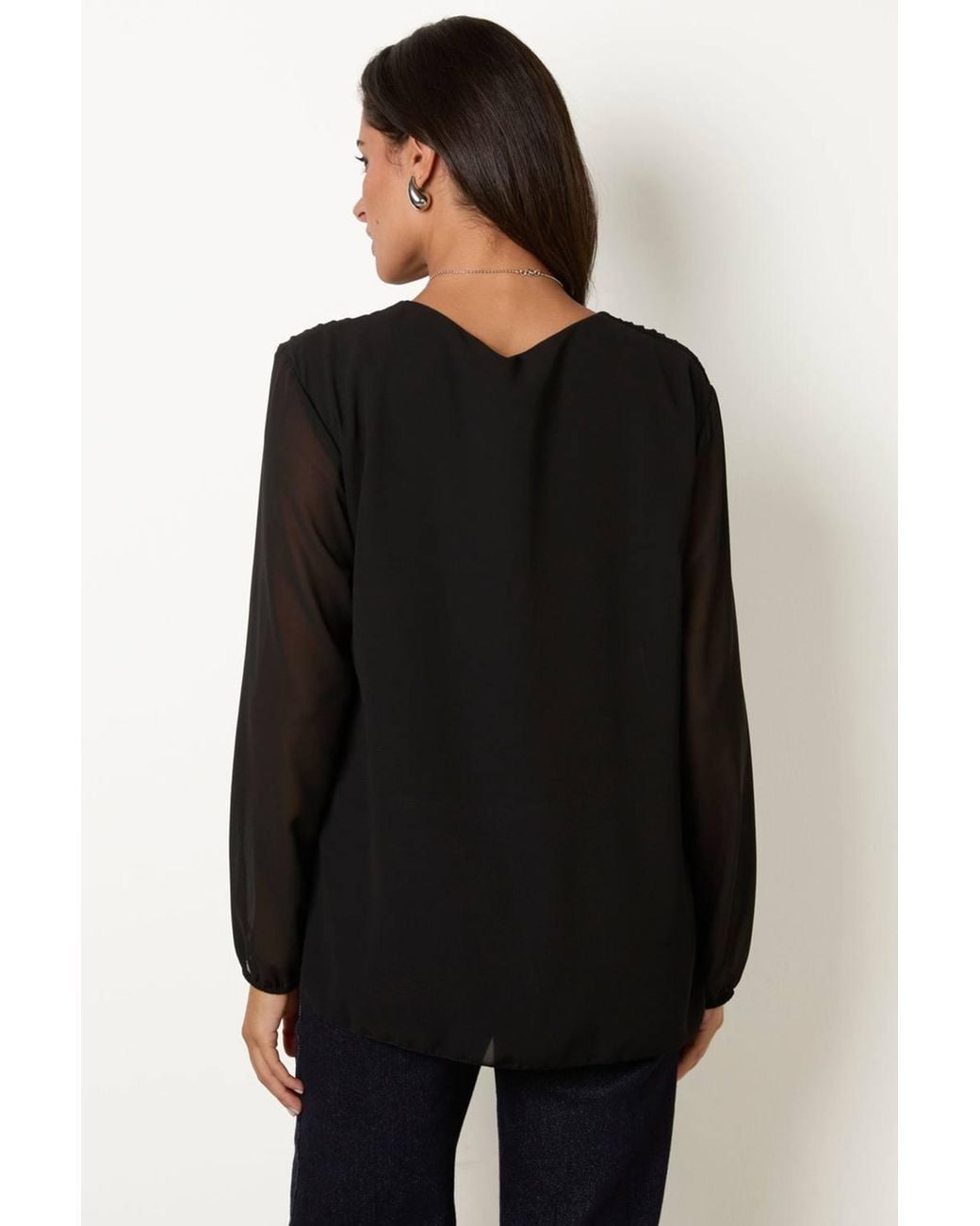 Blue Vanilla Black Long Sleeve Round Neck Blouse