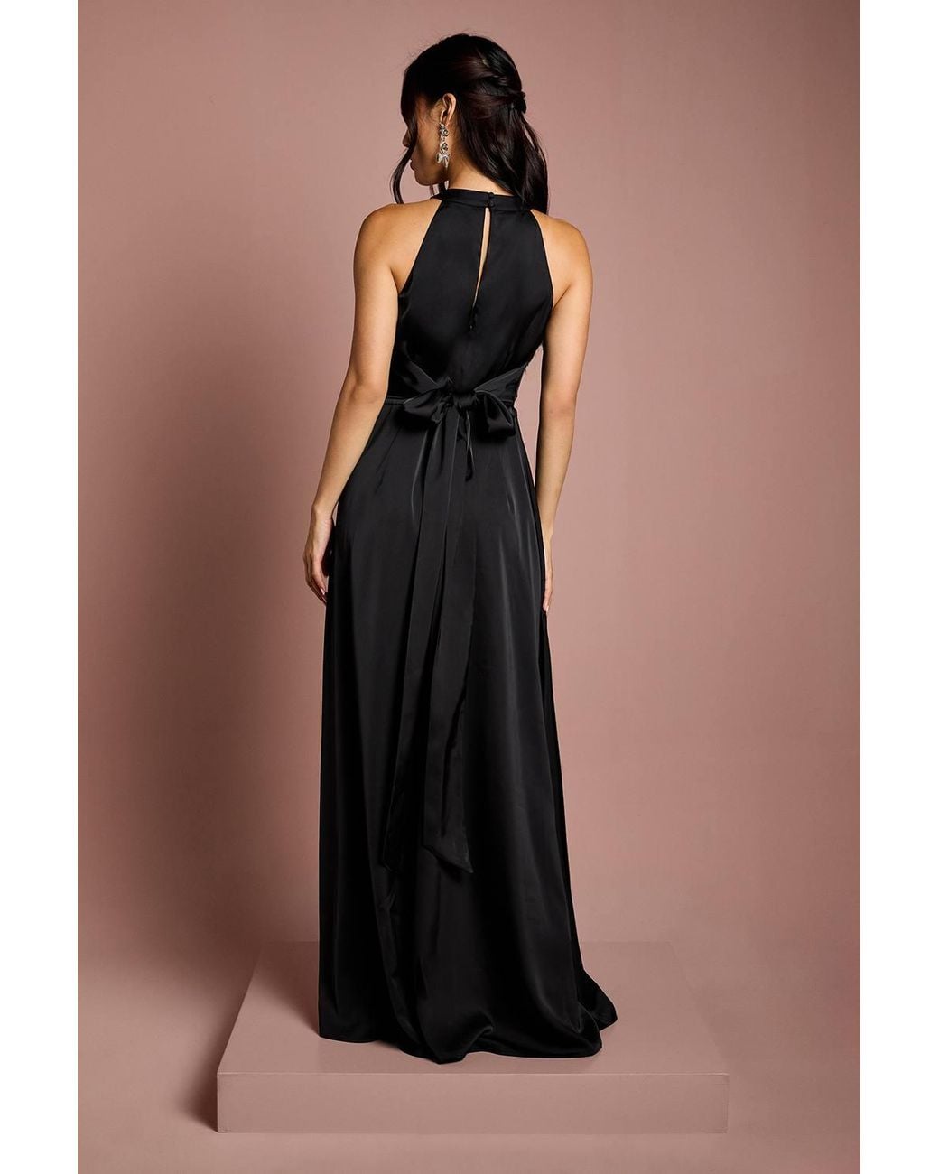 Coast Black Honoured Twist Halterneck Satin Maxi Bridesmaid Dress