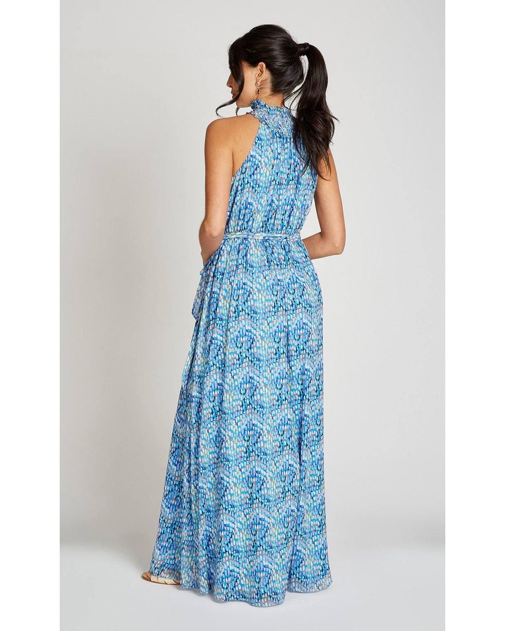 Little Mistress Blue Print Chiffon Maxi Dress