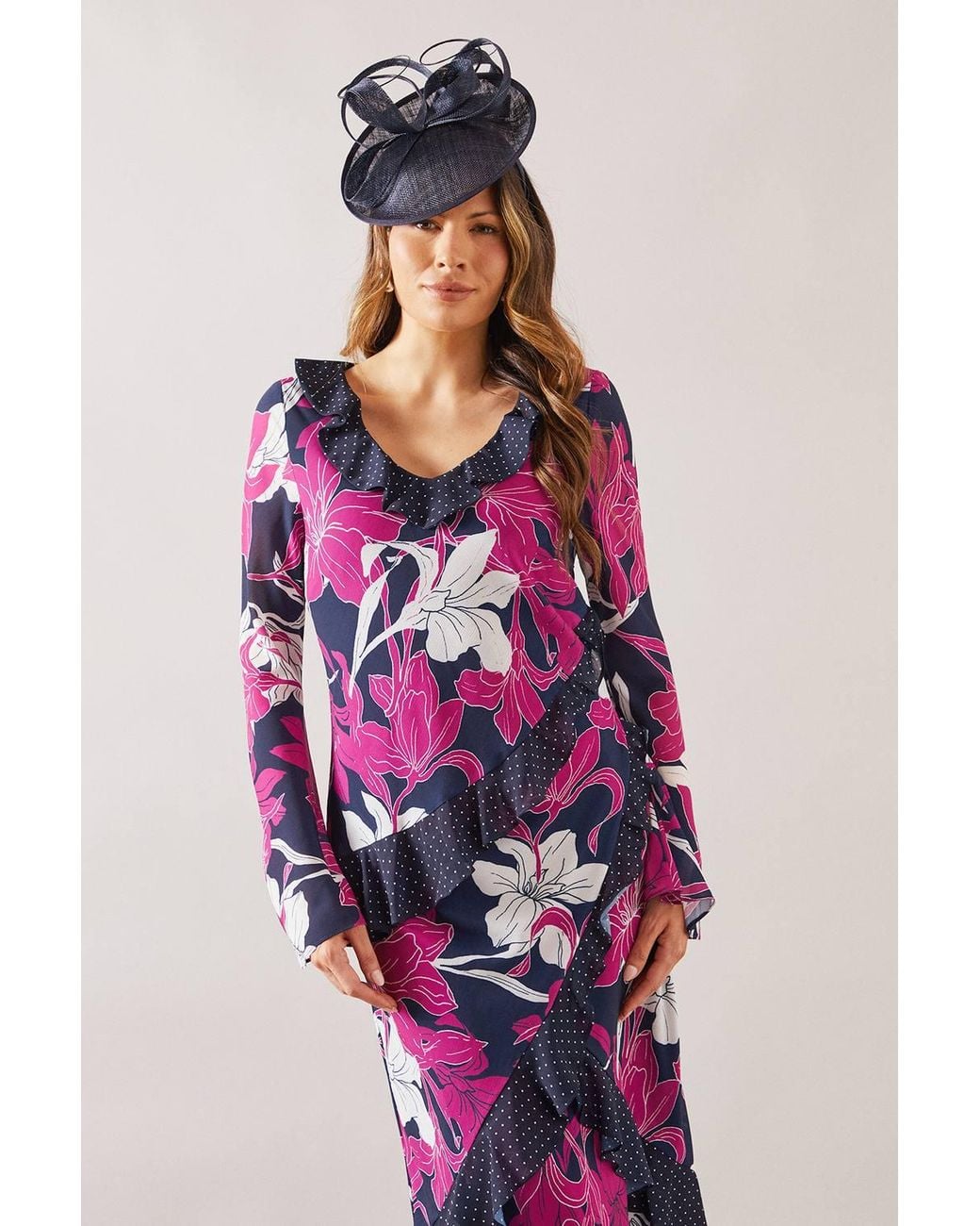 Wallis Pink Floral Mixed Print Ruffle Midi Dress