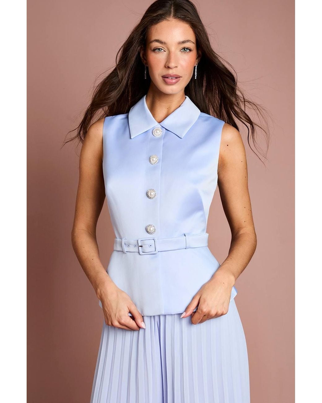 Coast Blue Collared Peplum Pleated Georgette Trouser Jumpsuit
