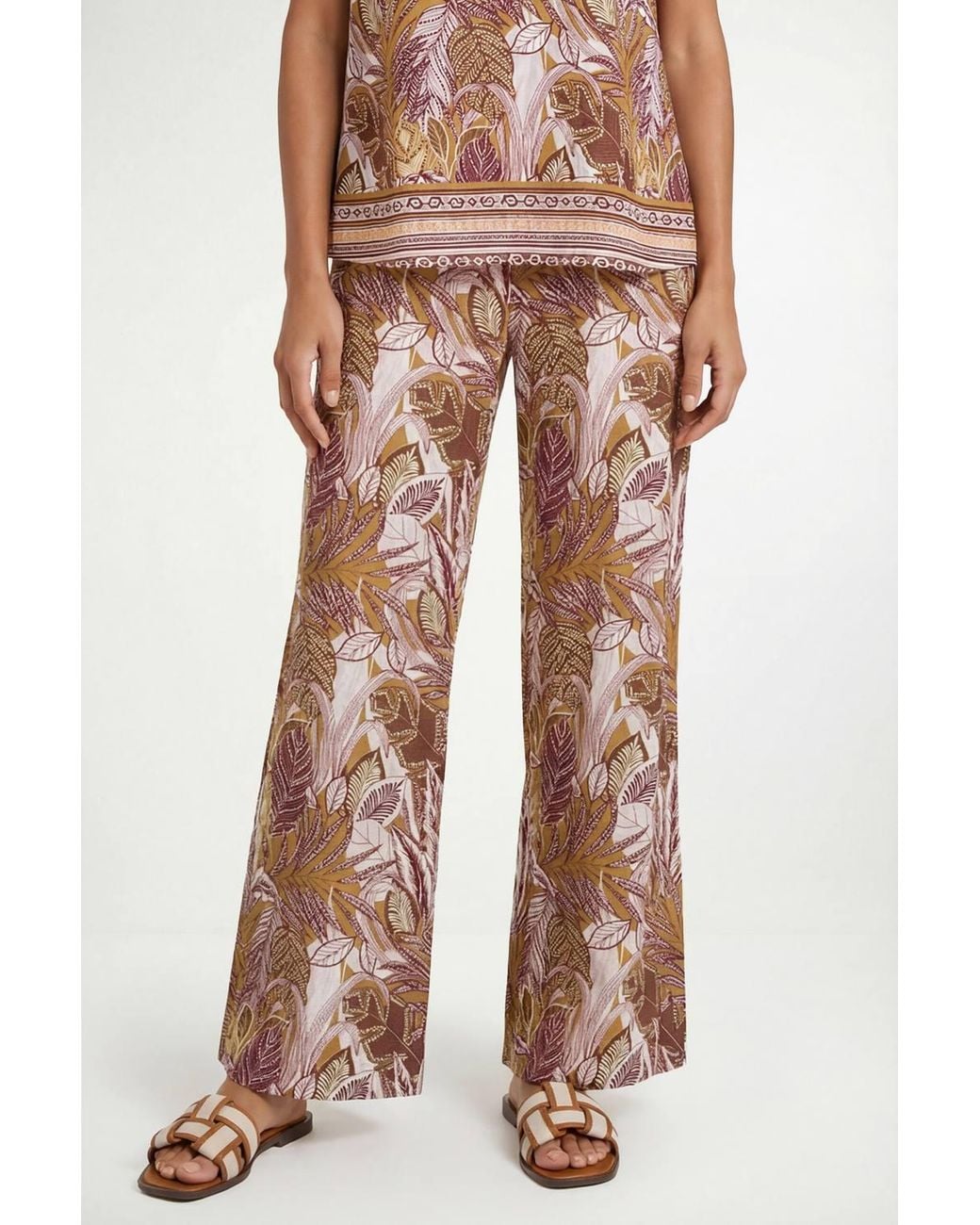 Wallis Natural Tropical Print Elasticated Waist Wide Leg Trouser