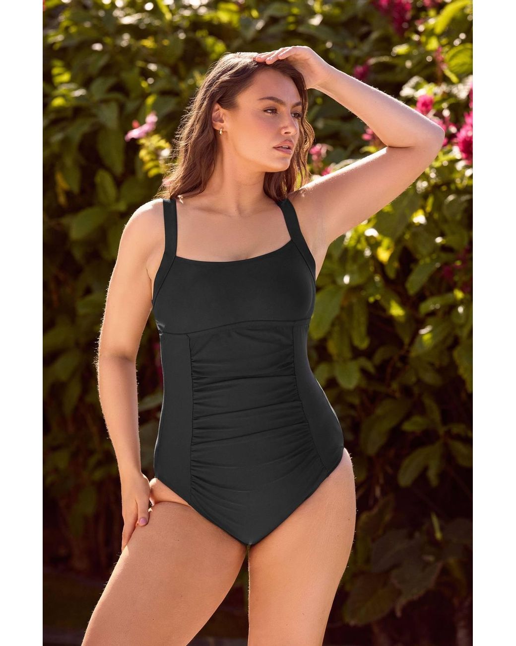 Yours Black Tummy Control Ruched Swimsuit