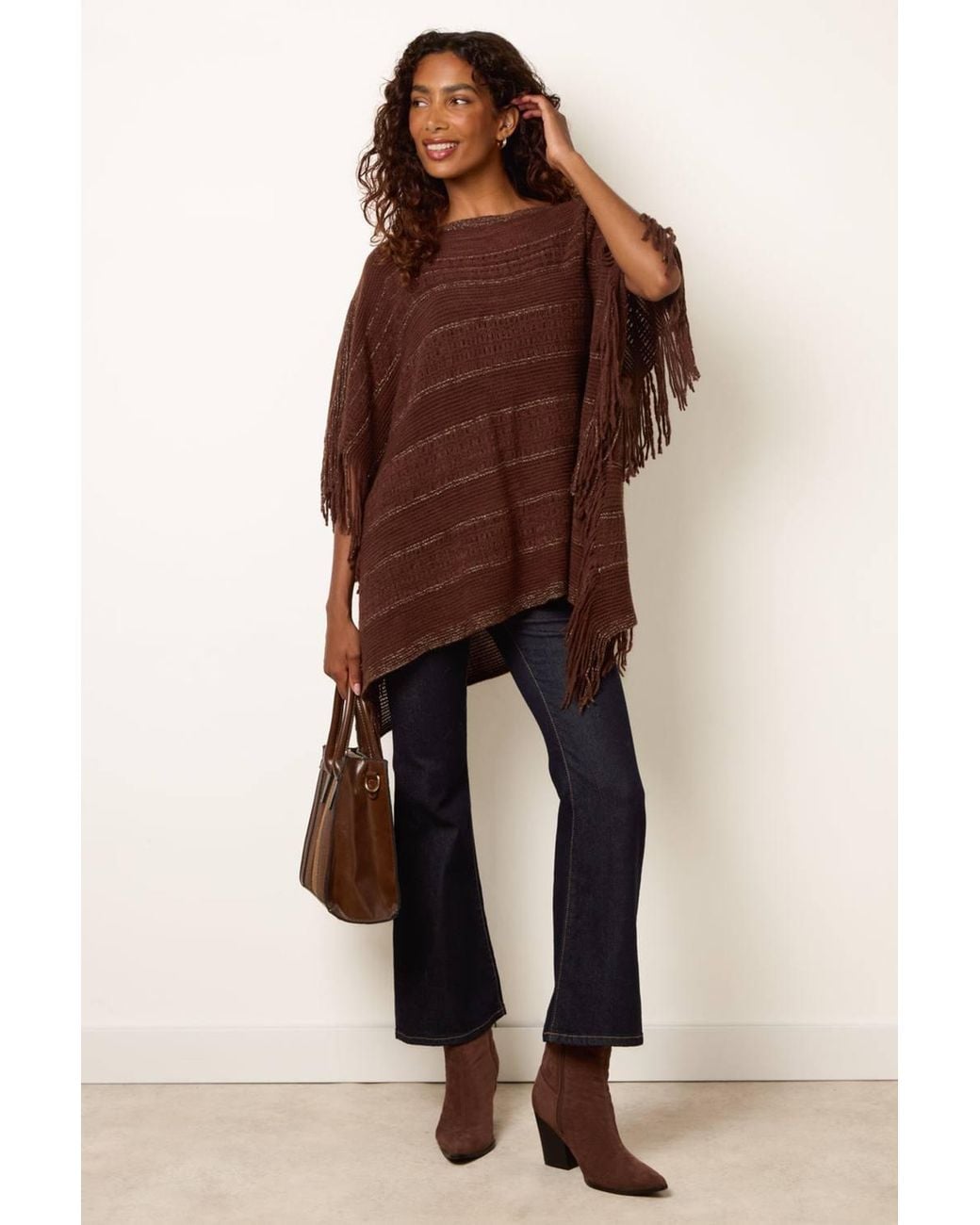 Blue Vanilla Brown Sleeveless Round Neck Poncho