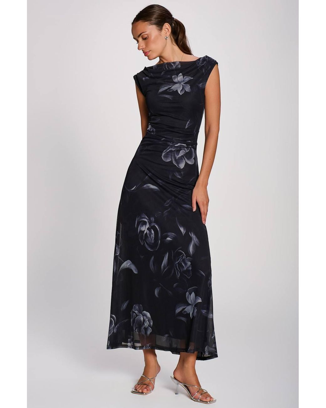 Jolie Moi Black Multiway Neckline Mesh Maxi Dress