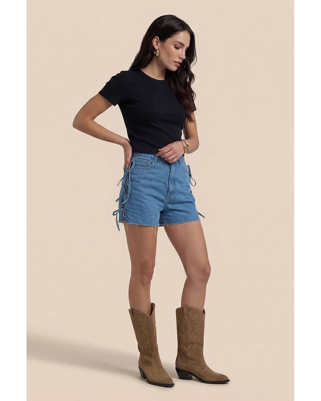 Urban Bliss Blue Tie Side Denim Shorts