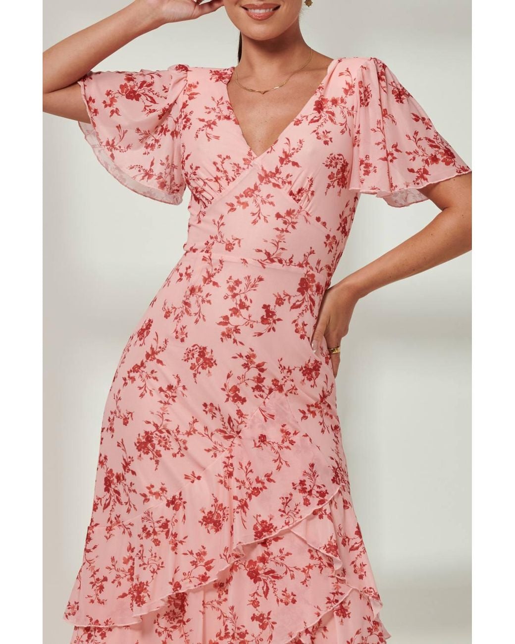 Jolie Moi Pink Daleysa Frill Hem Mesh Maxi Dress