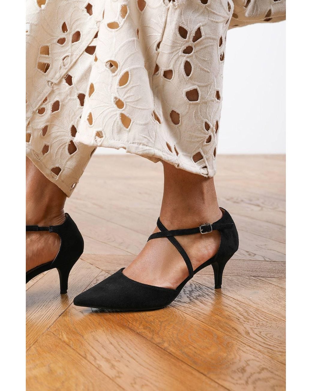 Where's That From Black 'Toscna' Crossover Straps Low Kitten Heels