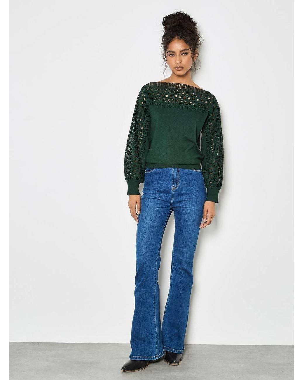 Apricot Green Lace Detail Lightweight Jumper