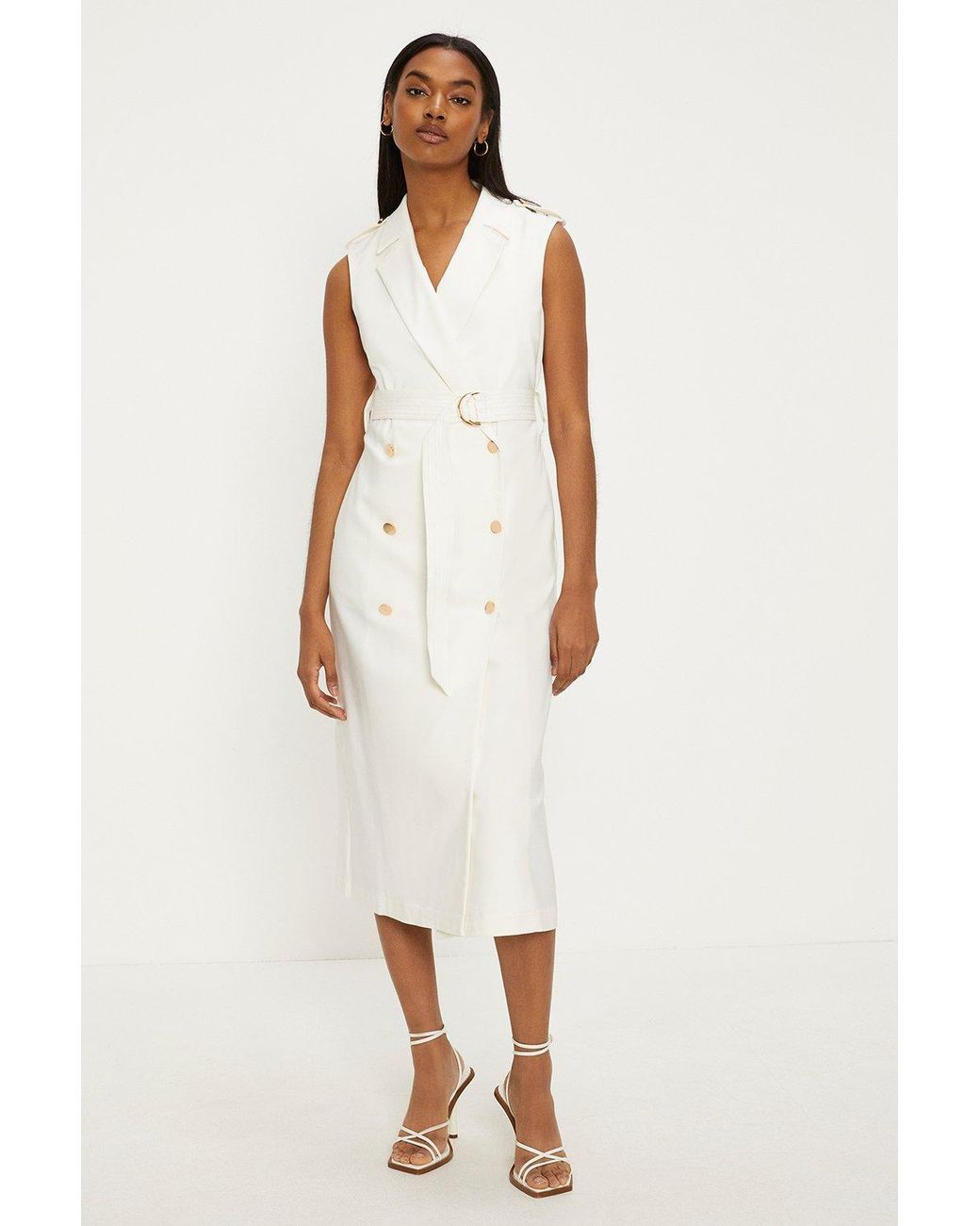 Oasis Cotton Sateen Belted Blazer Dress in White Lyst UK
