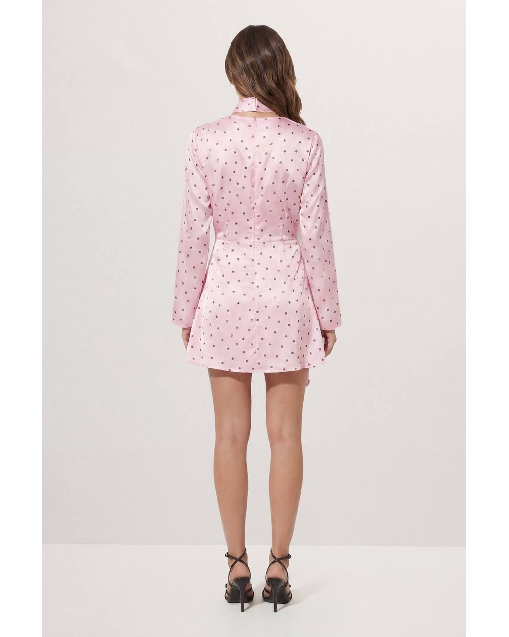 MissPap Pink Premium Spot Print Tie Neck Mini Dress