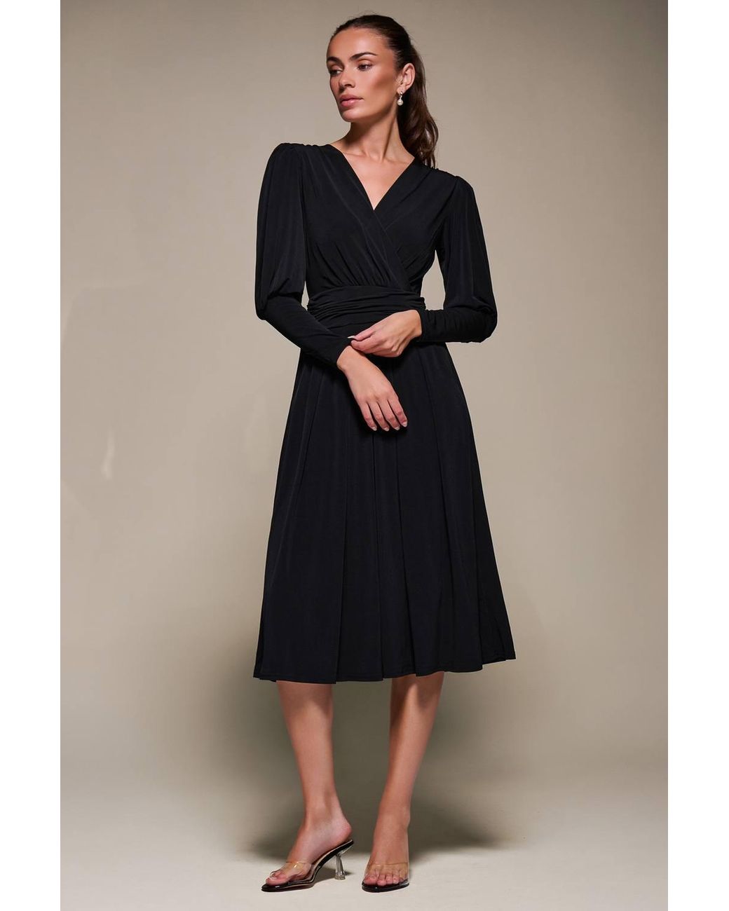 Jolie Moi Blue Puff Long Sleeve Jersey Midi Dress