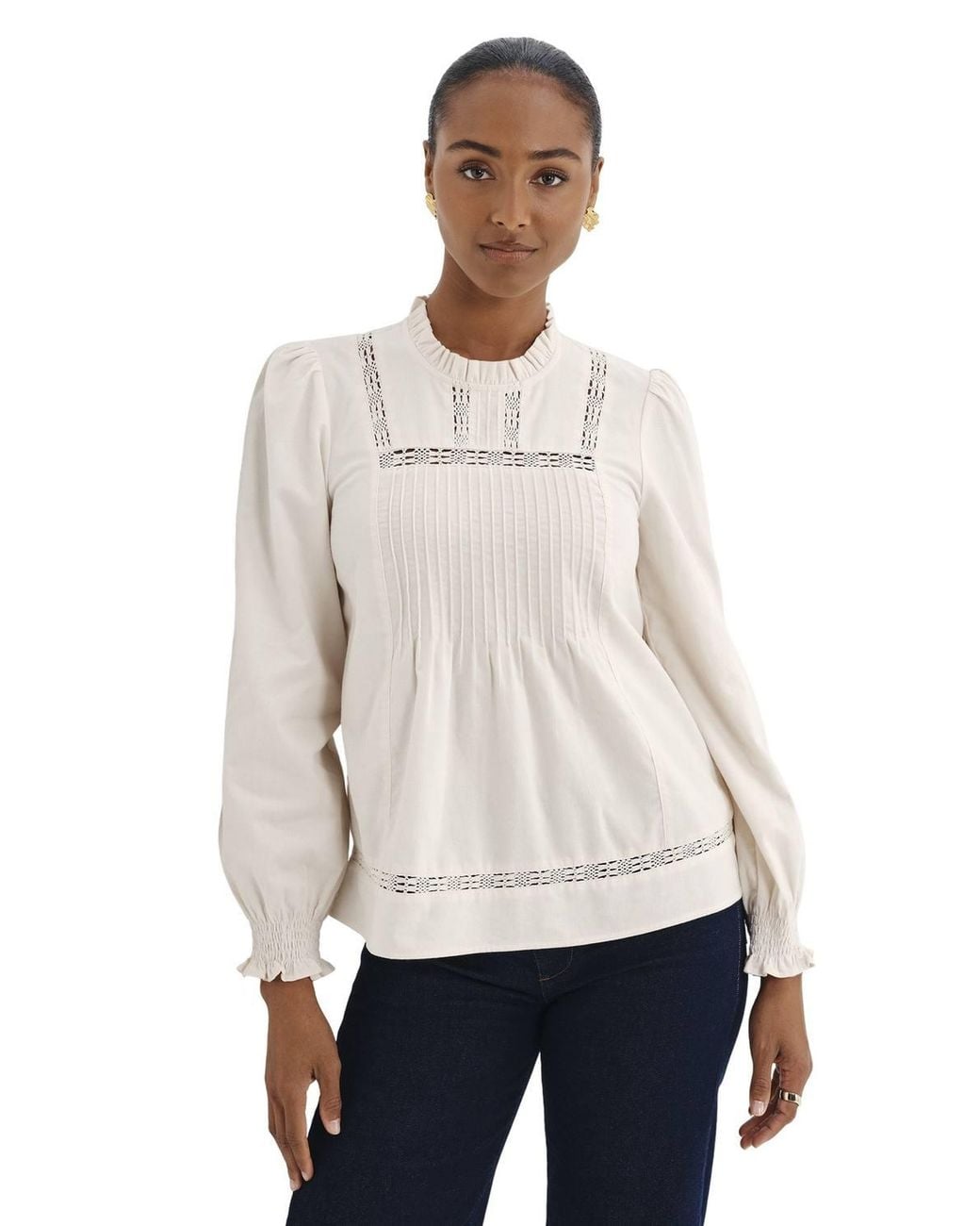 Finery London Natural Alicia Corduroy Long Sleeve Top