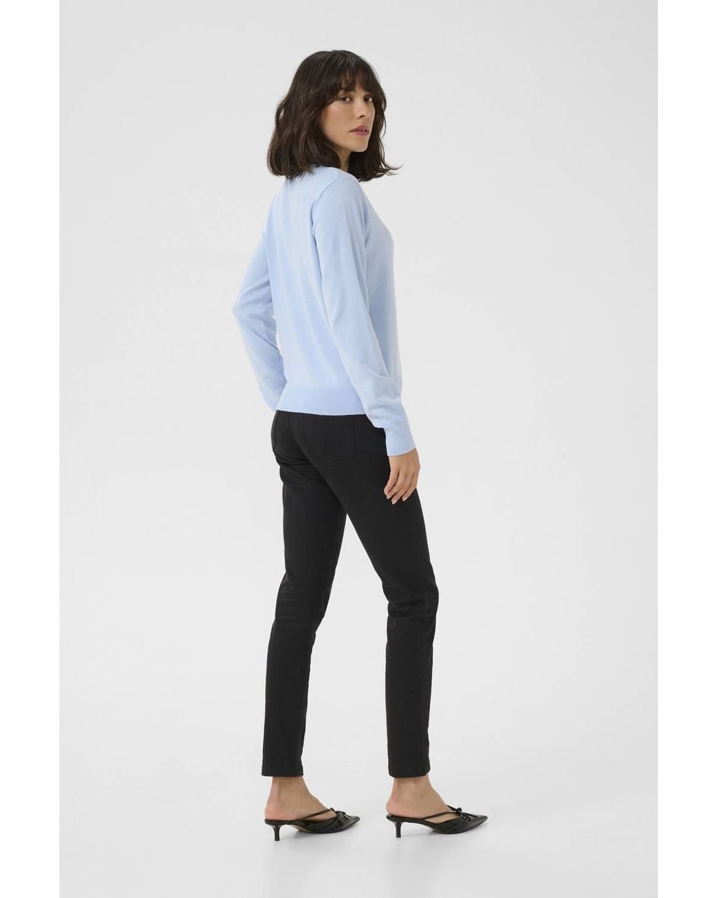 Kaffe Blue Kalizza Buttons Round Neck Cardigan
