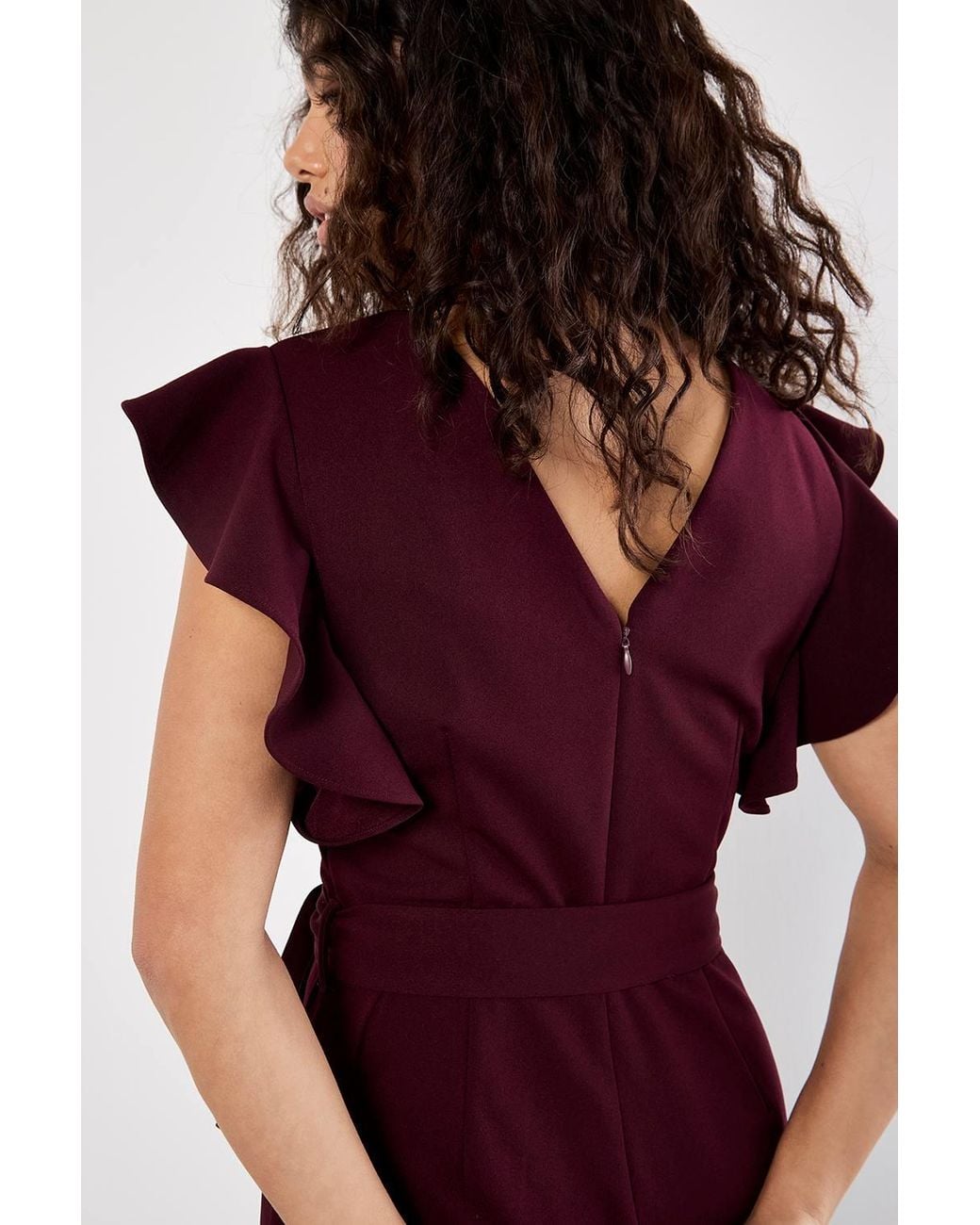 Apricot Red Ruffle Sleeve Jersey Jumpsuit