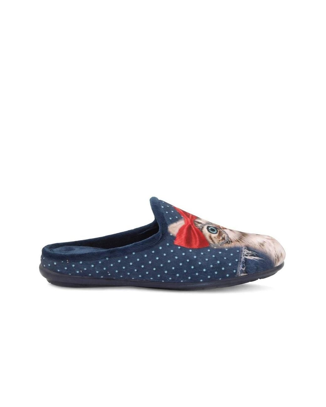 Pavers Blue Cat Print Luxury Mule Slippers