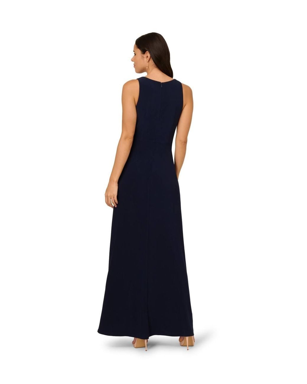 Adrianna Papell Blue Shirred Mermaid Jersey Gown Dress